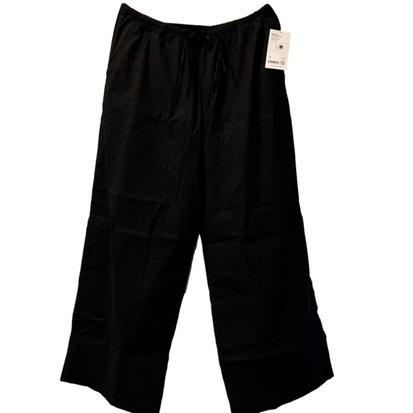 Athleta Pants - NWT Athleta Paradise Mid Rise Wide Leg Linen Blend Black Drawstring Pant Size L